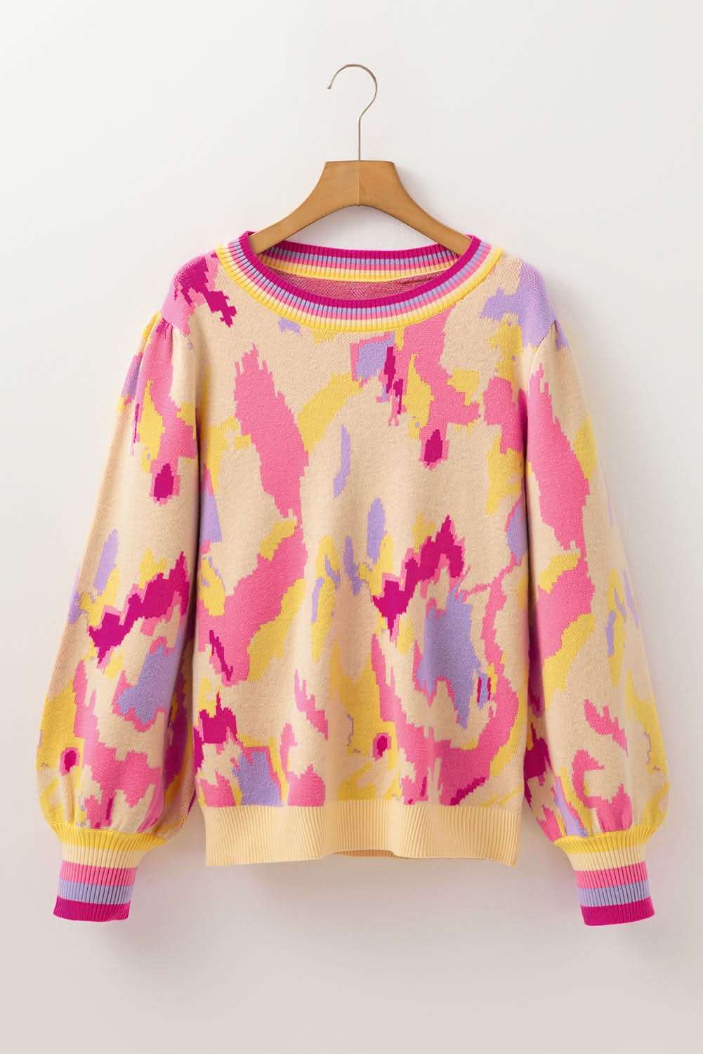 Khaki colorblock balloon sleeve sweater - Love Salve
